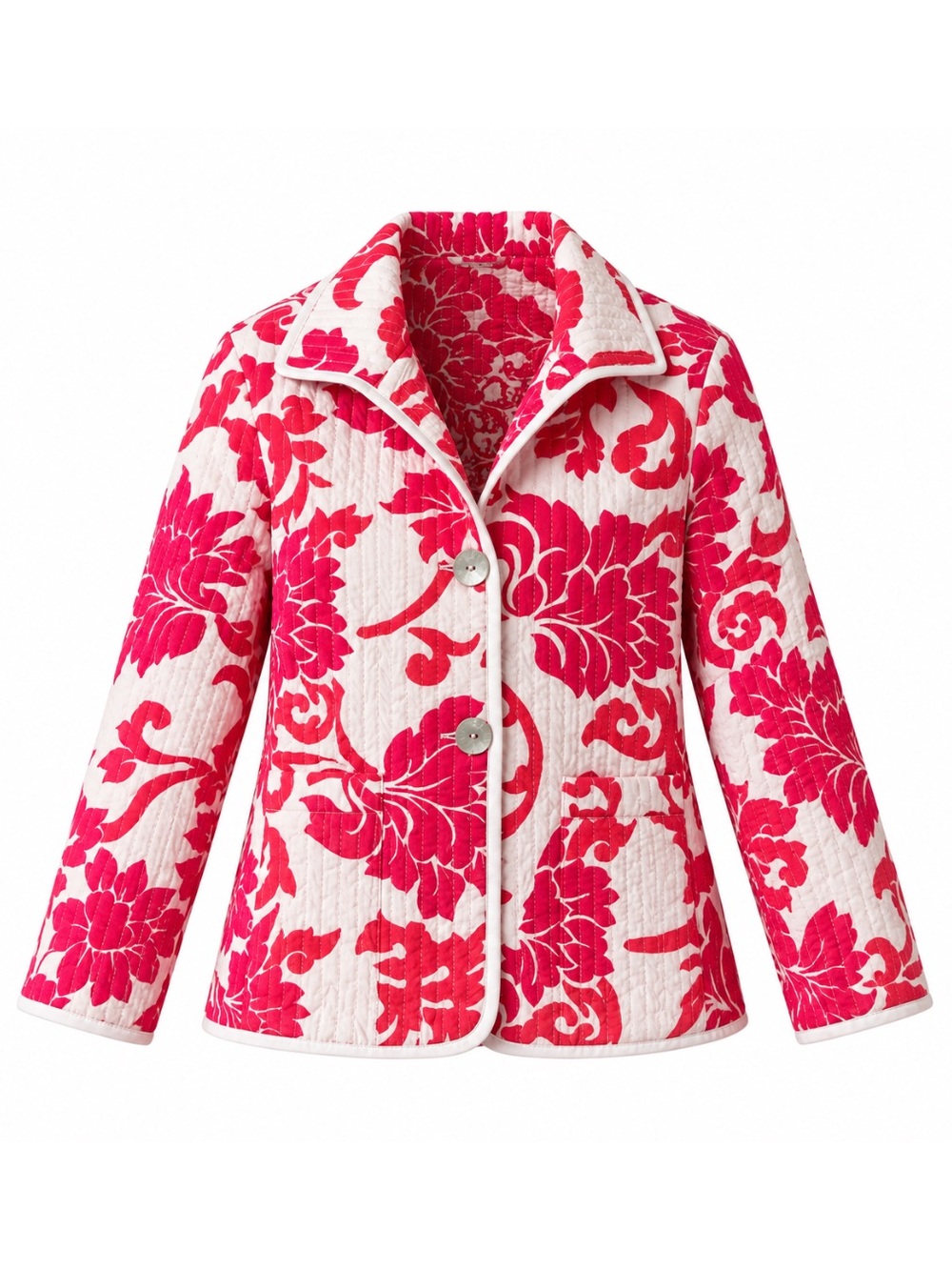 NWT Patty Kim | Reversible Quilted Jacket Red Pink Floral Cotton | Size: L